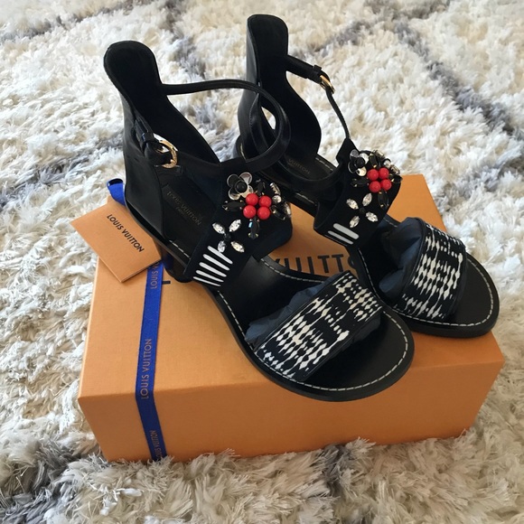 LOUIS VUITTON FRONTPIER EMBELLISHED SANDALS HEELS - Picture 2 of 8
